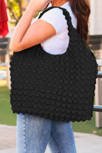 Black Textured Knitted One Shoulder Bag