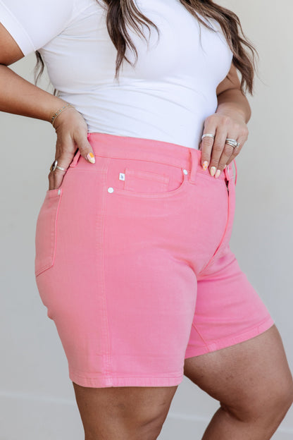 Jenna High Rise Control tummy Cuffed Shorts in Pink