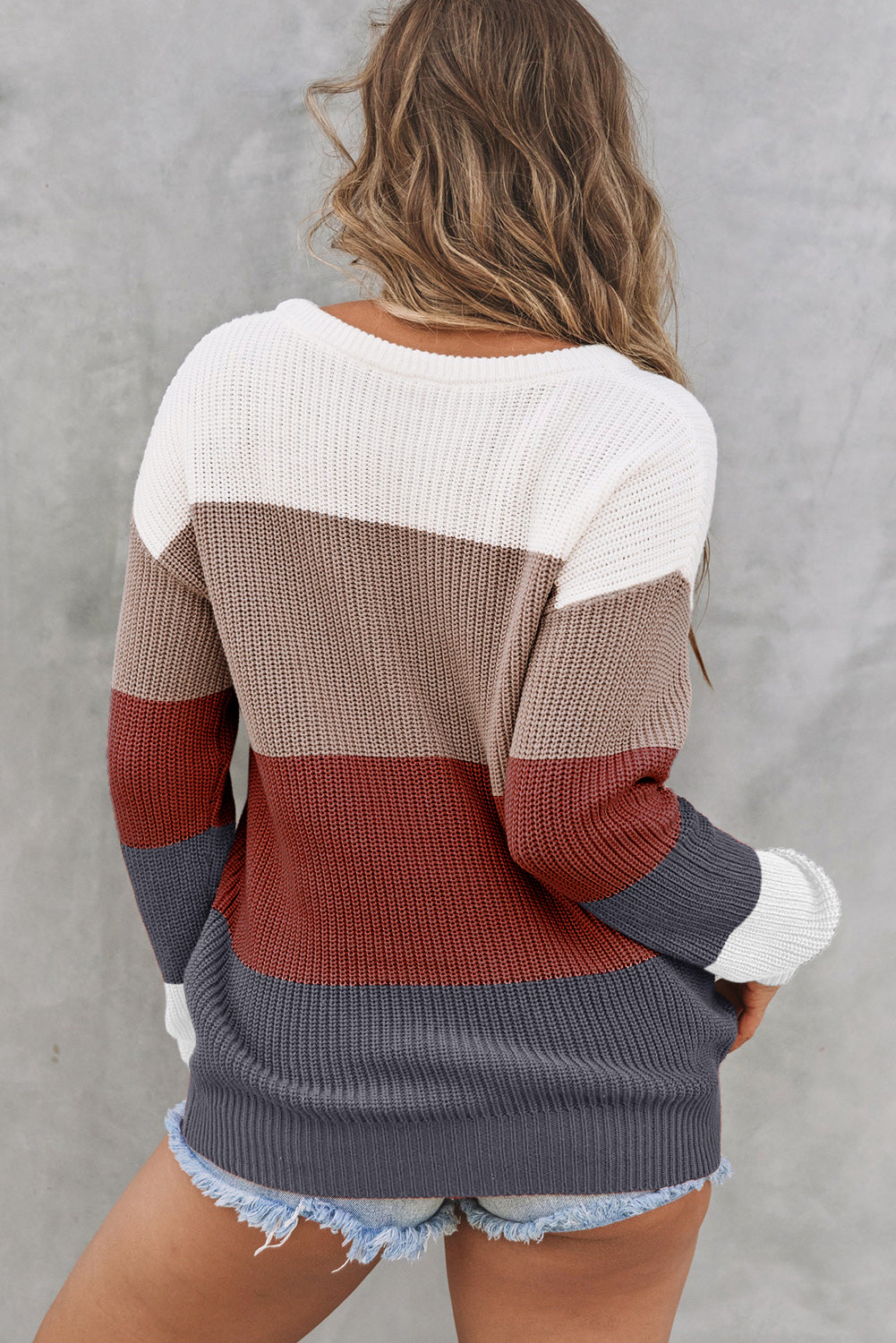 Color Block Knitted O-neck Pullover