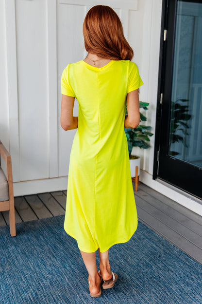 Dolman Sleeve Maxi Dress in Neon Yellow