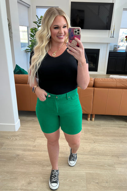 Jenna High Rise Control tummy Cuffed Shorts in Green