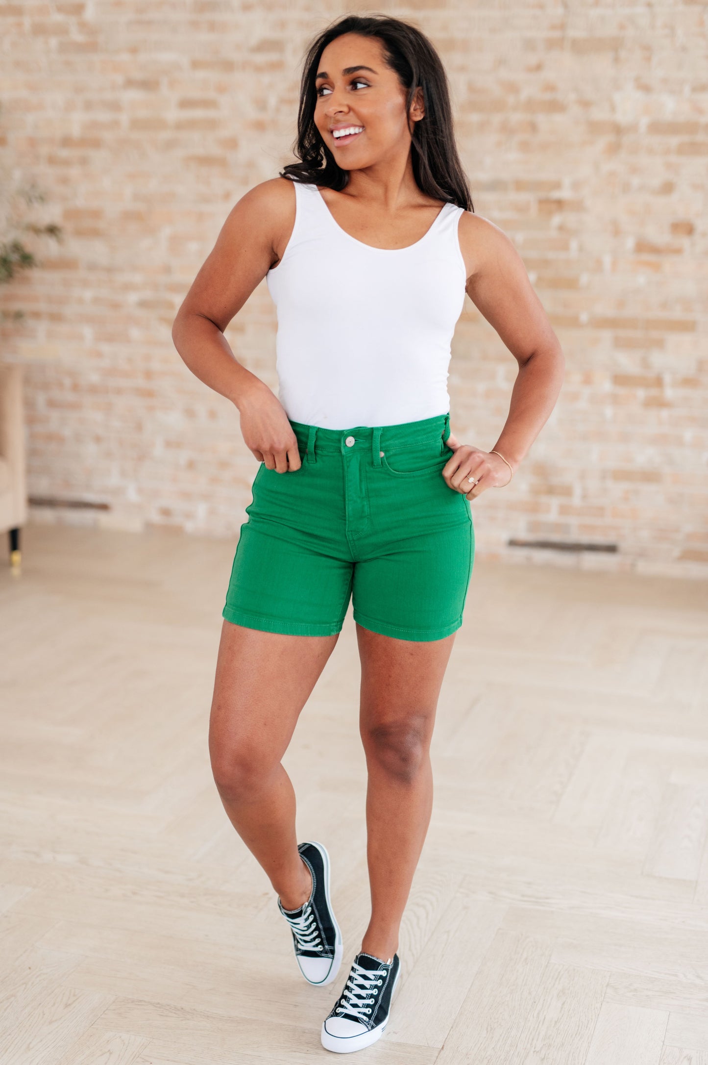 Jenna High Rise Control tummy Cuffed Shorts in Green