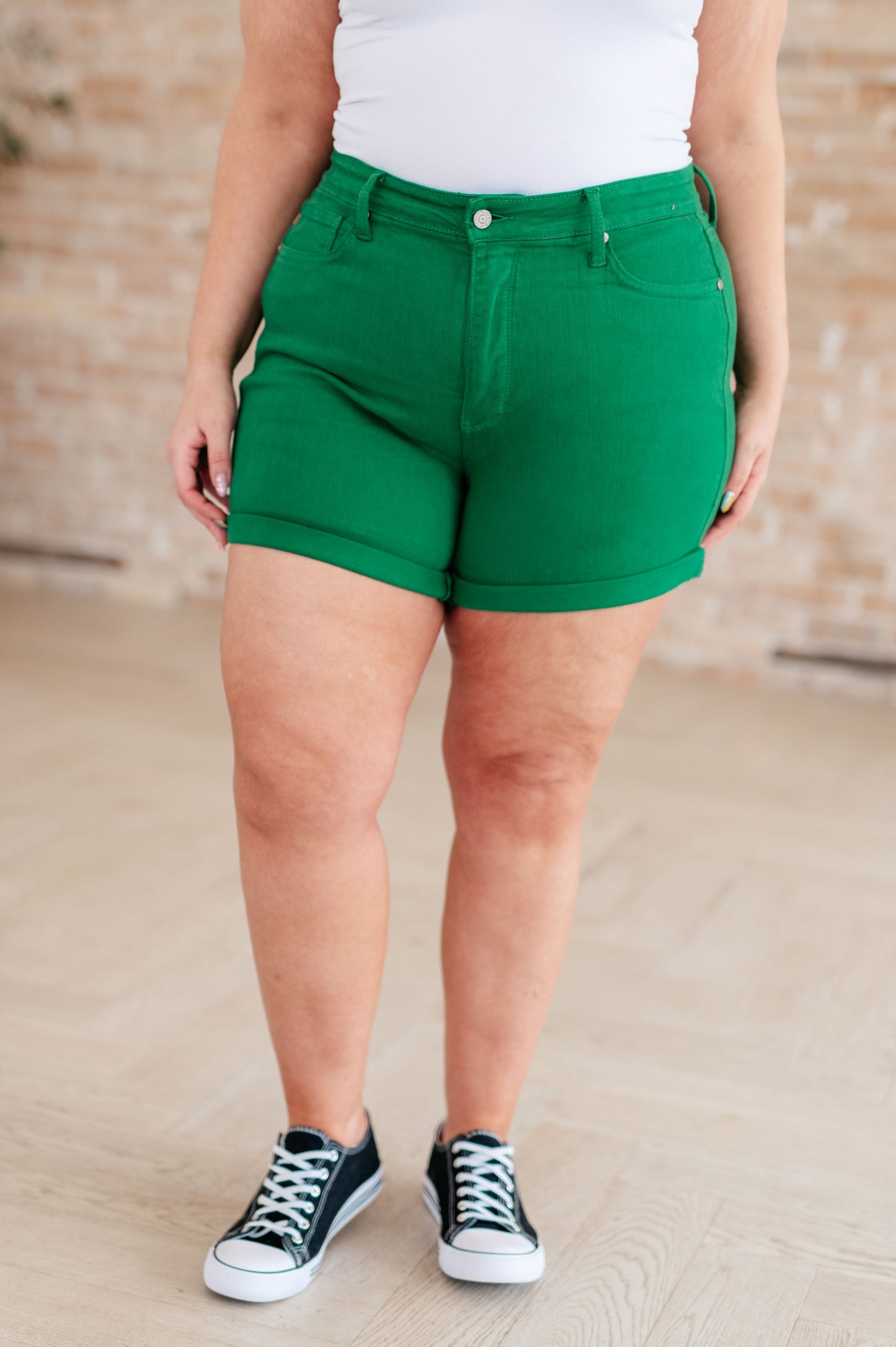 Jenna High Rise Control tummy Cuffed Shorts in Green