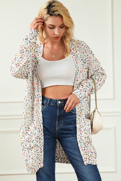 White Rainbow Popcorn Speckles Open Front Cardigan