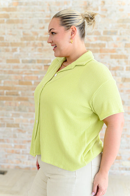 Two's Company Ribbed Button Down Top